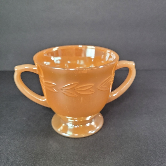 Laurel Leaf Orange VTG FIRE KING PEACH Luster Ware Iridescent Sugar Bowl - Picture 3 of 8